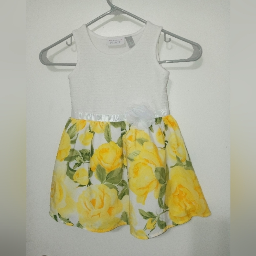 Children's Place Girls 3T sleeveless Lemon Dress with Flower satin ribbon Easter